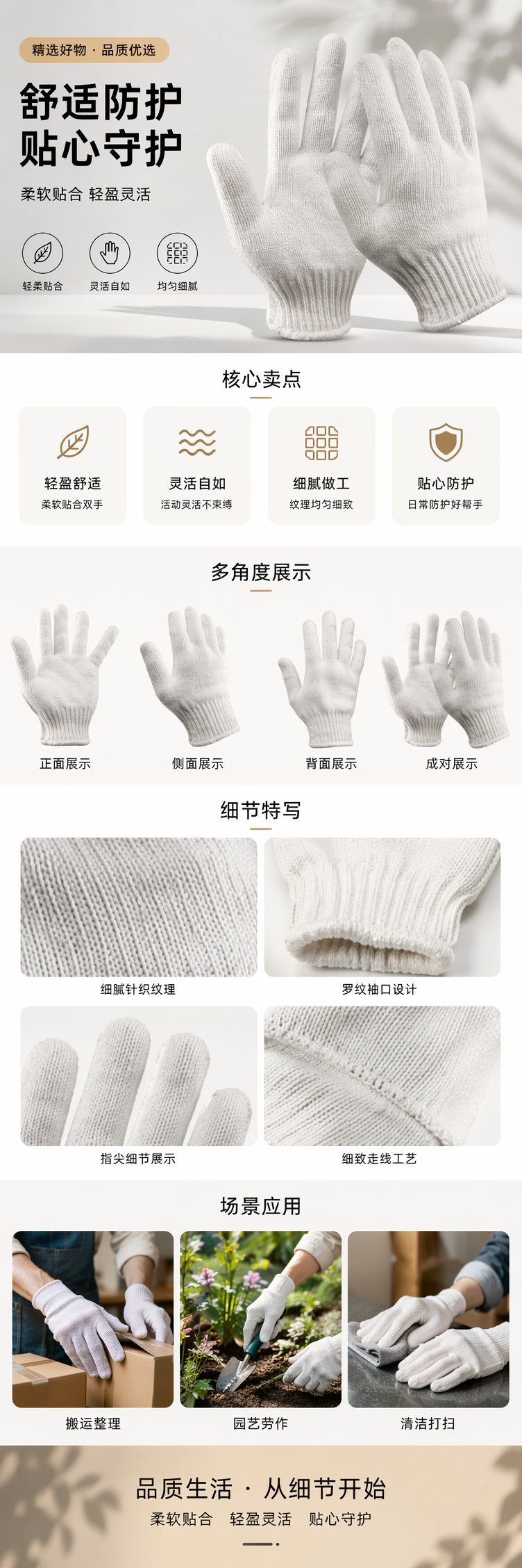 白色针织手套 女士保暖防滑指尖触屏秋冬款详情1