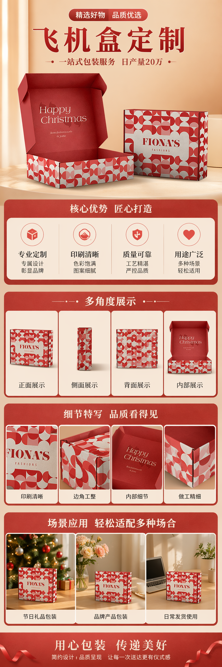 红色飞机盒包装 Happy Christmas Fiona's Fashions 几何图案礼盒详情1