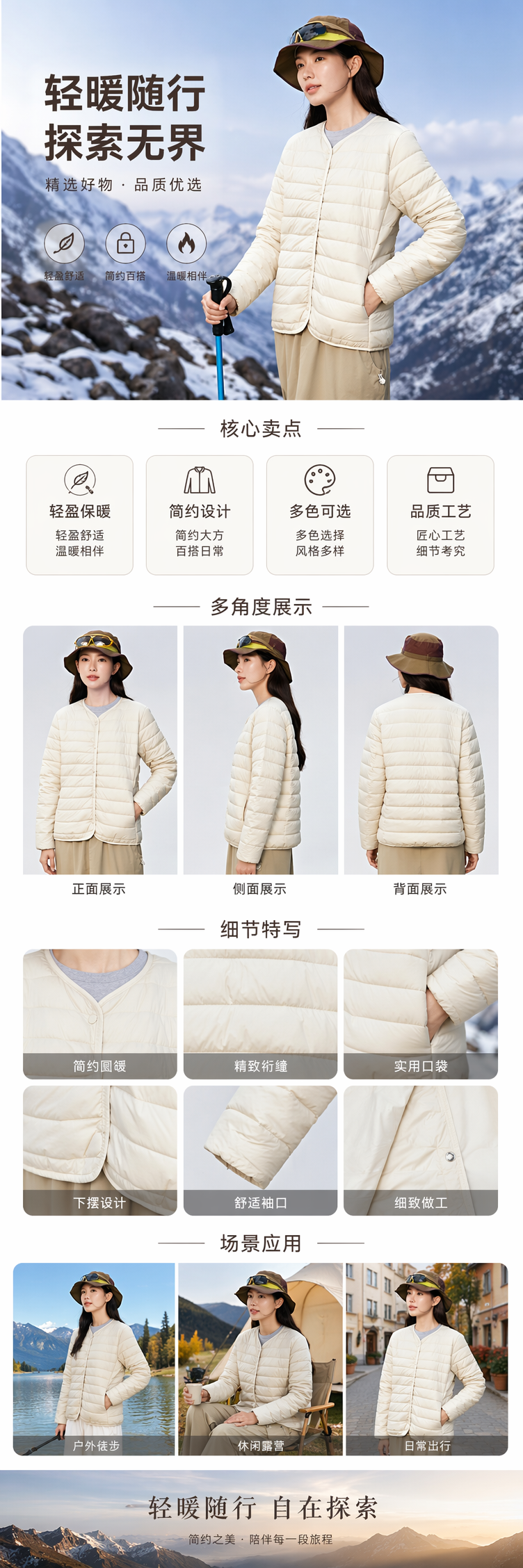 米白色女士羽绒服 女模特同款保暖轻盈冬装详情1