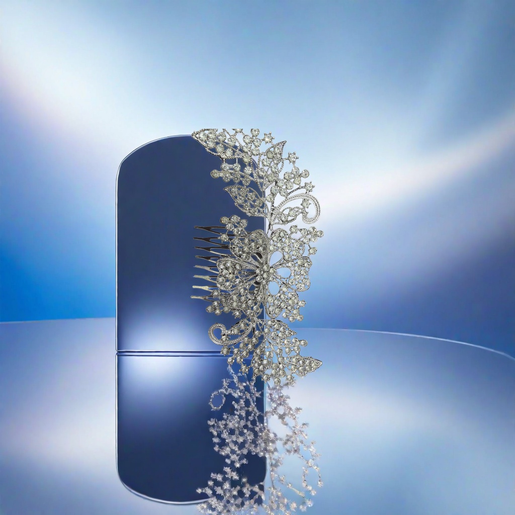 银色镶钻蝴蝶造型发梳产品图