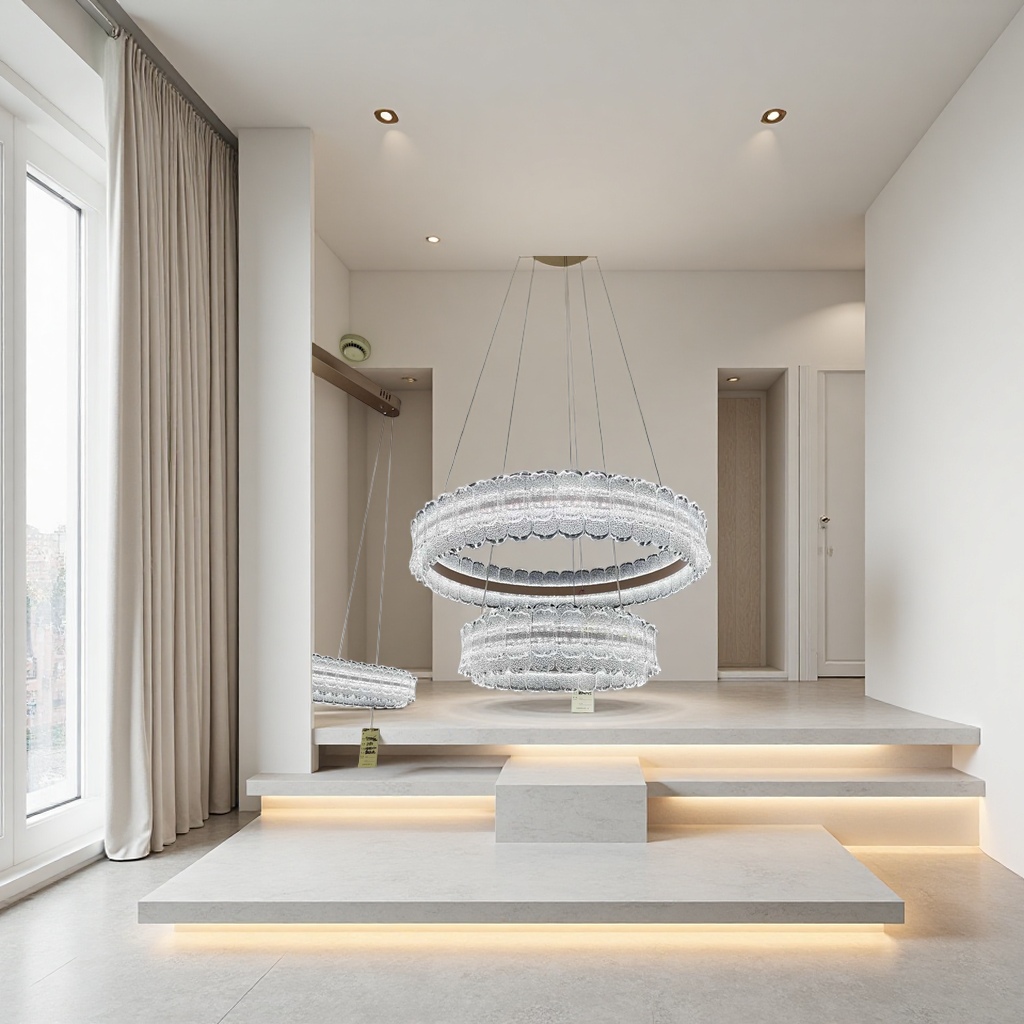 Transparent crystal circular pendant lamp, modern and simple ceiling lamp for living room, dining room and bedroom details Picture
