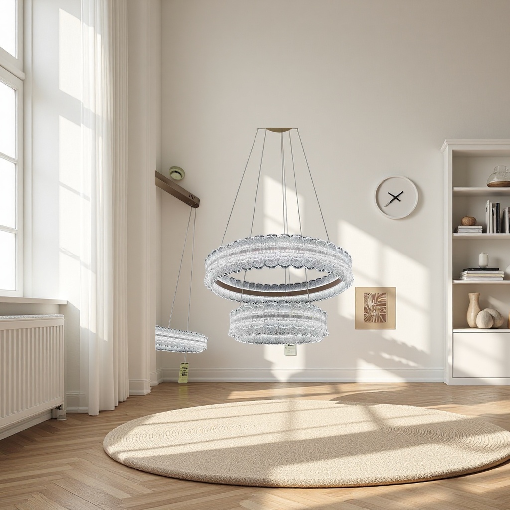 Transparent crystal circular pendant lamp, modern and simple ceiling lamp for living room, dining room and bedroom Application Scenario