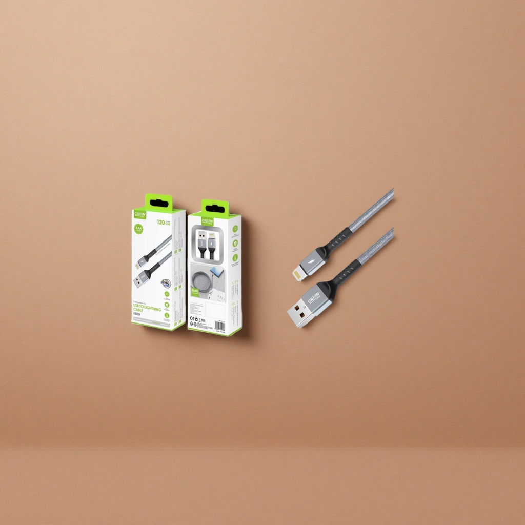 GREEN LYCA灰色编织USB to Lightning数据线 1米 USB-A转Lightning闪电图案 details Picture