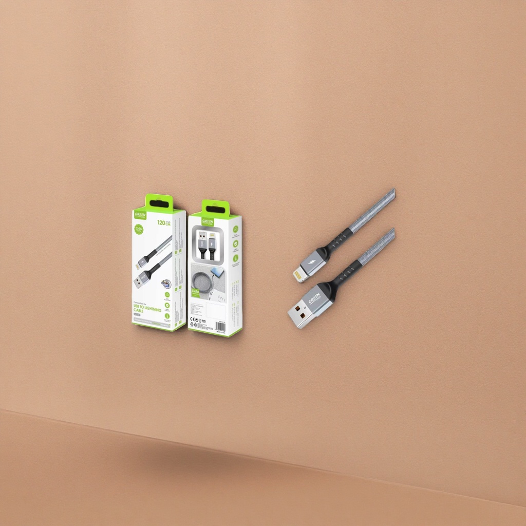 GREEN LYCA灰色编织USB to Lightning数据线 1米 USB-A转Lightning闪电图案 Specification image