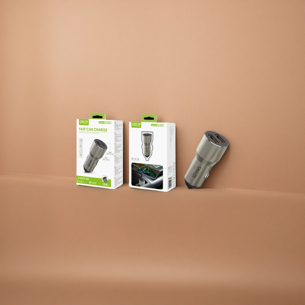 Silver car charger with dual USB fast charging, intelligent recognition car charger, compatible with multiple brand mobile phones details Picture