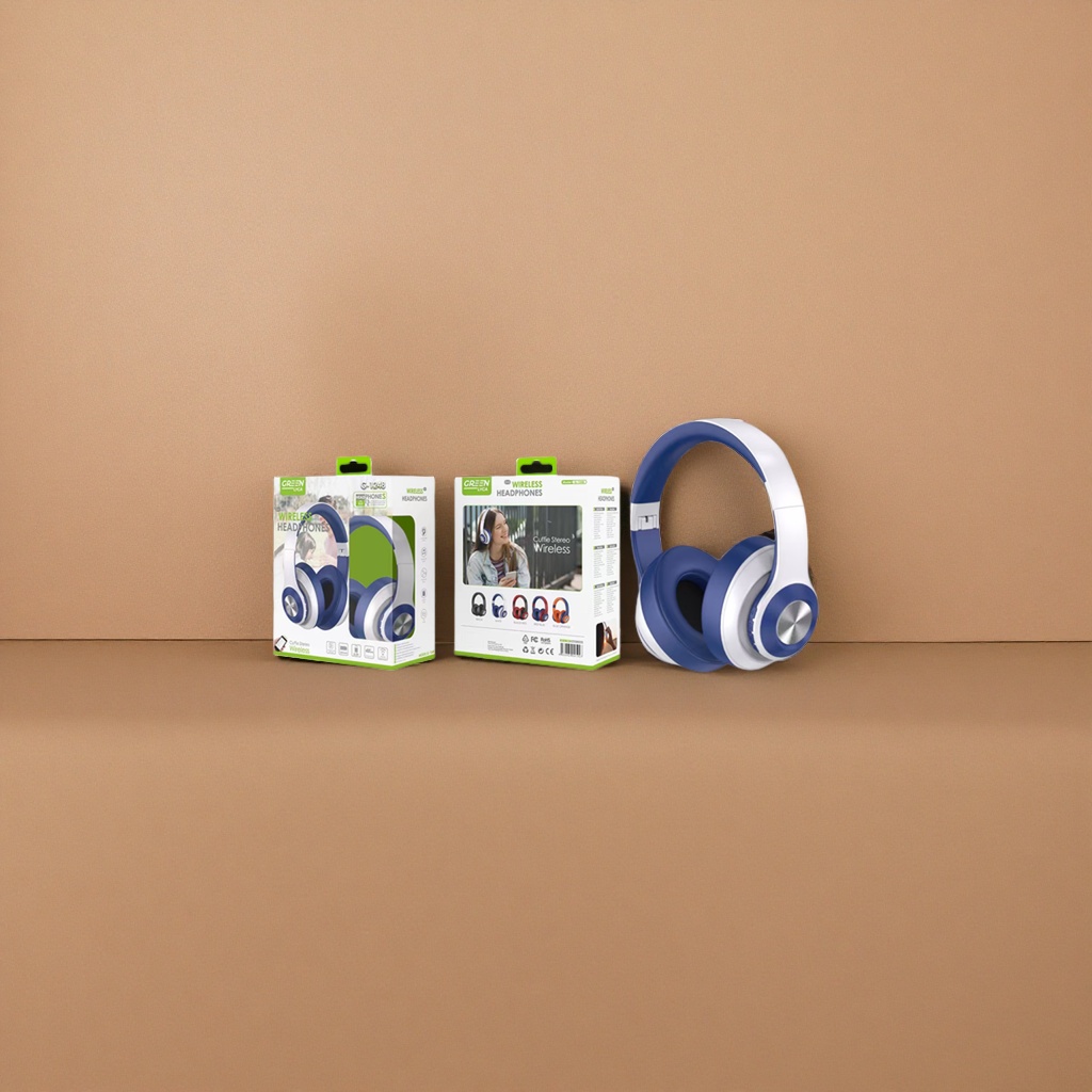 The blue and white wireless Bluetooth headphones are light, comfortable, noise-cancelling and have a long battery life details Picture
