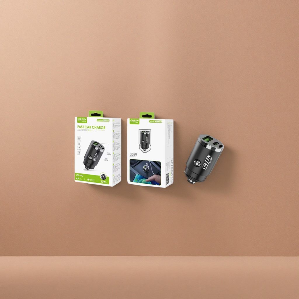 Black car charger with dual USB fast charging for 12V and 24V, compatible with General Motors cigarette lighter