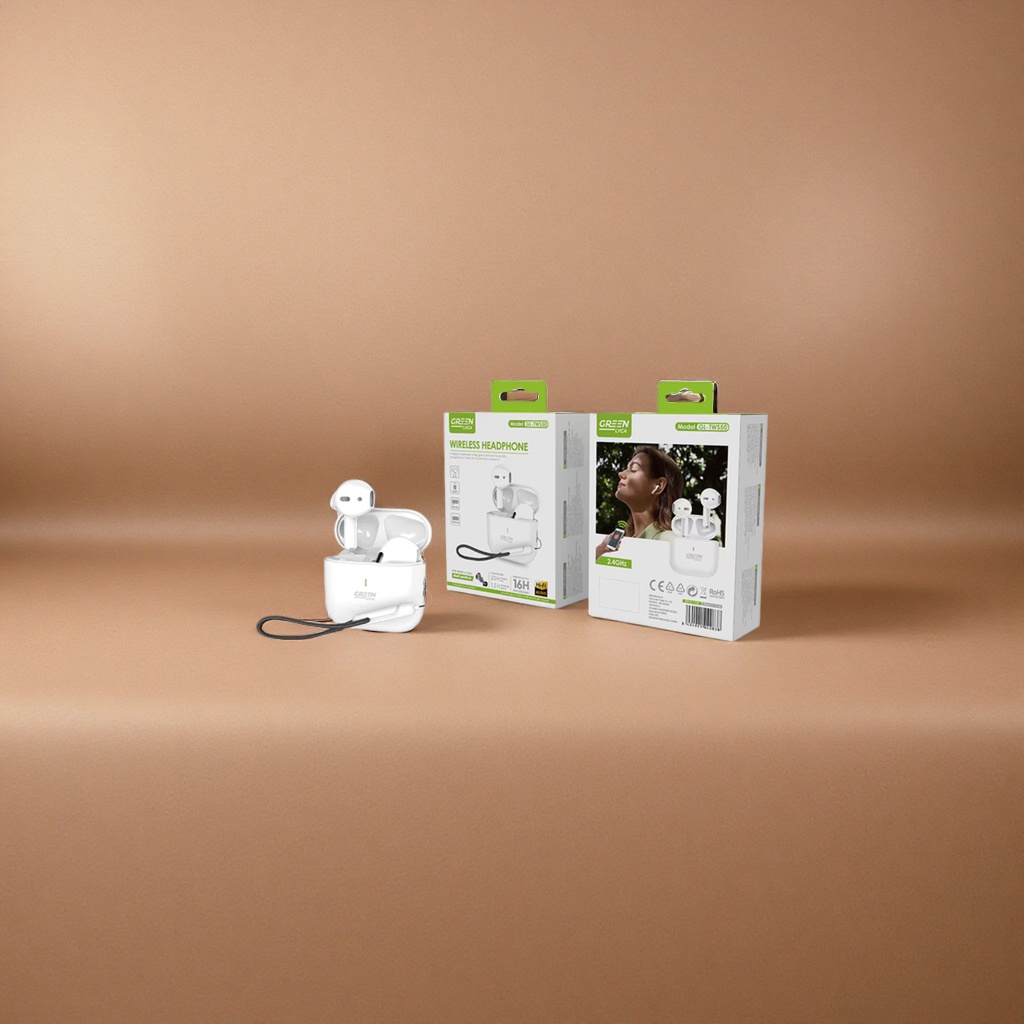 The white wireless headphones and charging case feature Bluetooth 5.3 high-definition sound quality and a battery life of 30 hours details Picture