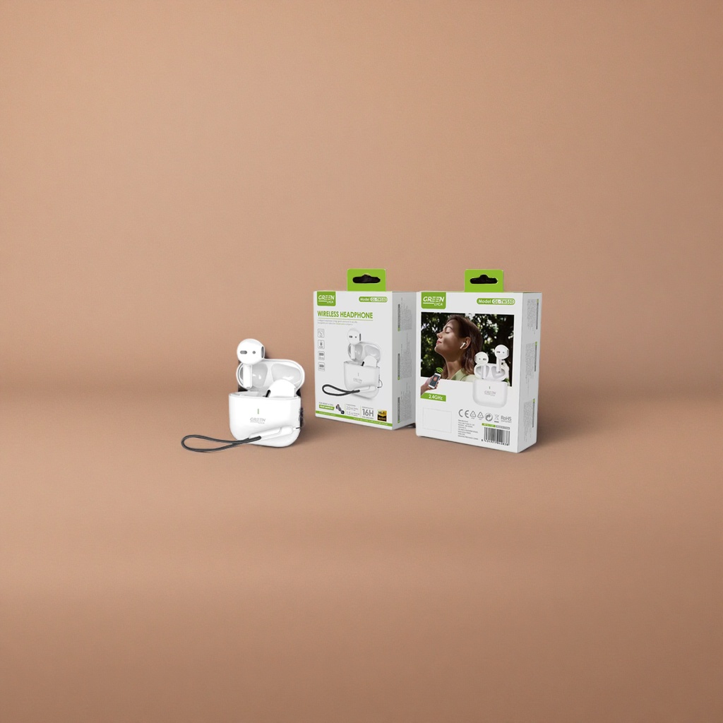 The white wireless headphones and charging case feature Bluetooth 5.3 high-definition sound quality and a battery life of 30 hours Specification image