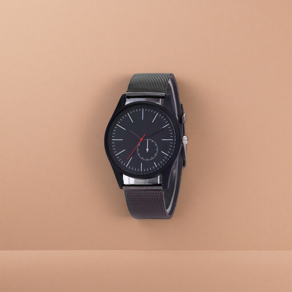 Black dial men's quartz watch, a simple business and casual wristwatch