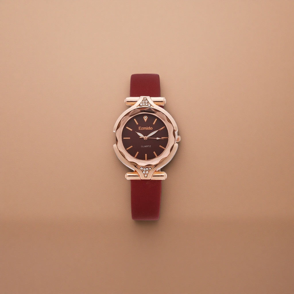 This rose gold case and red strap ladies' watch features a fashionable, light luxury and simple design Application Scenario