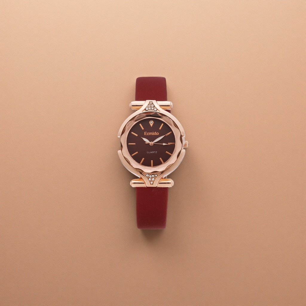 This rose gold case and red strap ladies' watch features a fashionable, light luxury and simple design Specification image