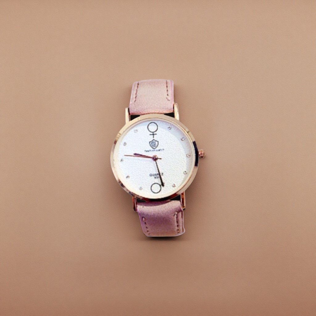 A fashionable quartz watch for women with a pink strap and golden bezel Application Scenario
