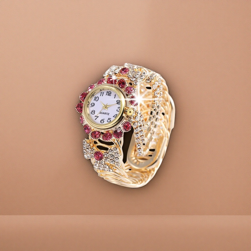 The golden diamond-encrusted ladies' watch is exquisite, fashionable, and features a light luxury style that is versatile and stylish