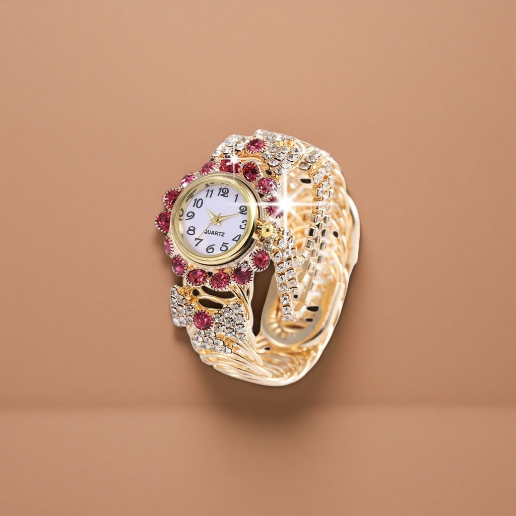 The golden diamond-encrusted ladies' watch is exquisite, fashionable, and features a light luxury style that is versatile and stylish Specification image