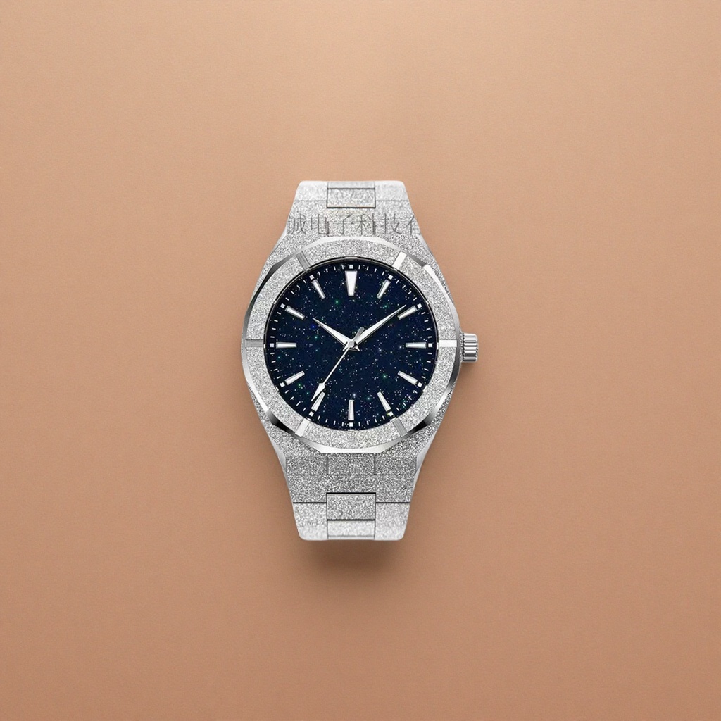 The silver starry sky dial men's quartz watch is waterproof and luminous, simple and fashionable details Picture