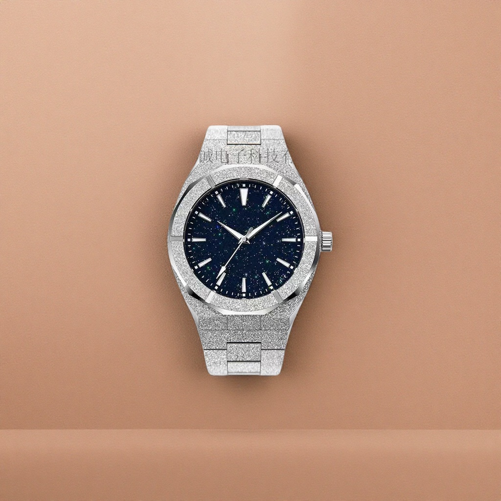 The silver starry sky dial men's quartz watch is waterproof and luminous, simple and fashionable