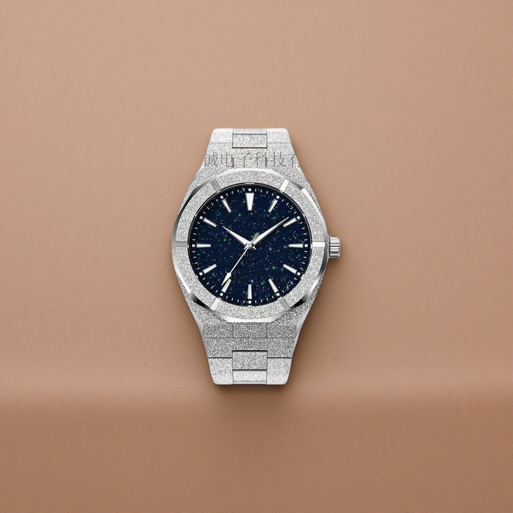 The silver starry sky dial men's quartz watch is waterproof and luminous, simple and fashionable Specification image