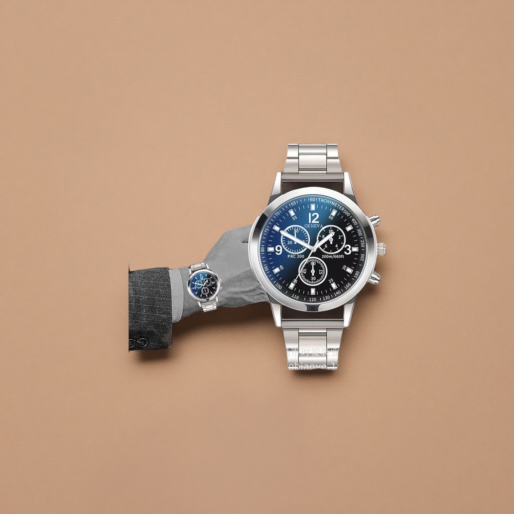 Chronograph with a silver metal strap and a blue dial Application Scenario