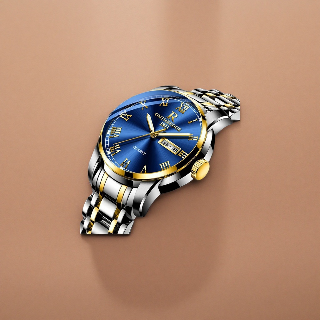 Ladies' quartz watch with a blue dial and golden Roman numerals Application Scenario