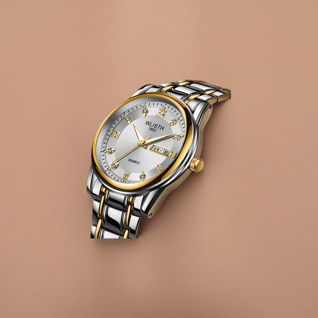 والمظاهر ذات اللون المزدوج من الفضة مع ساعات الموضة بمزيج واحد من الرجال والنساء Specification image