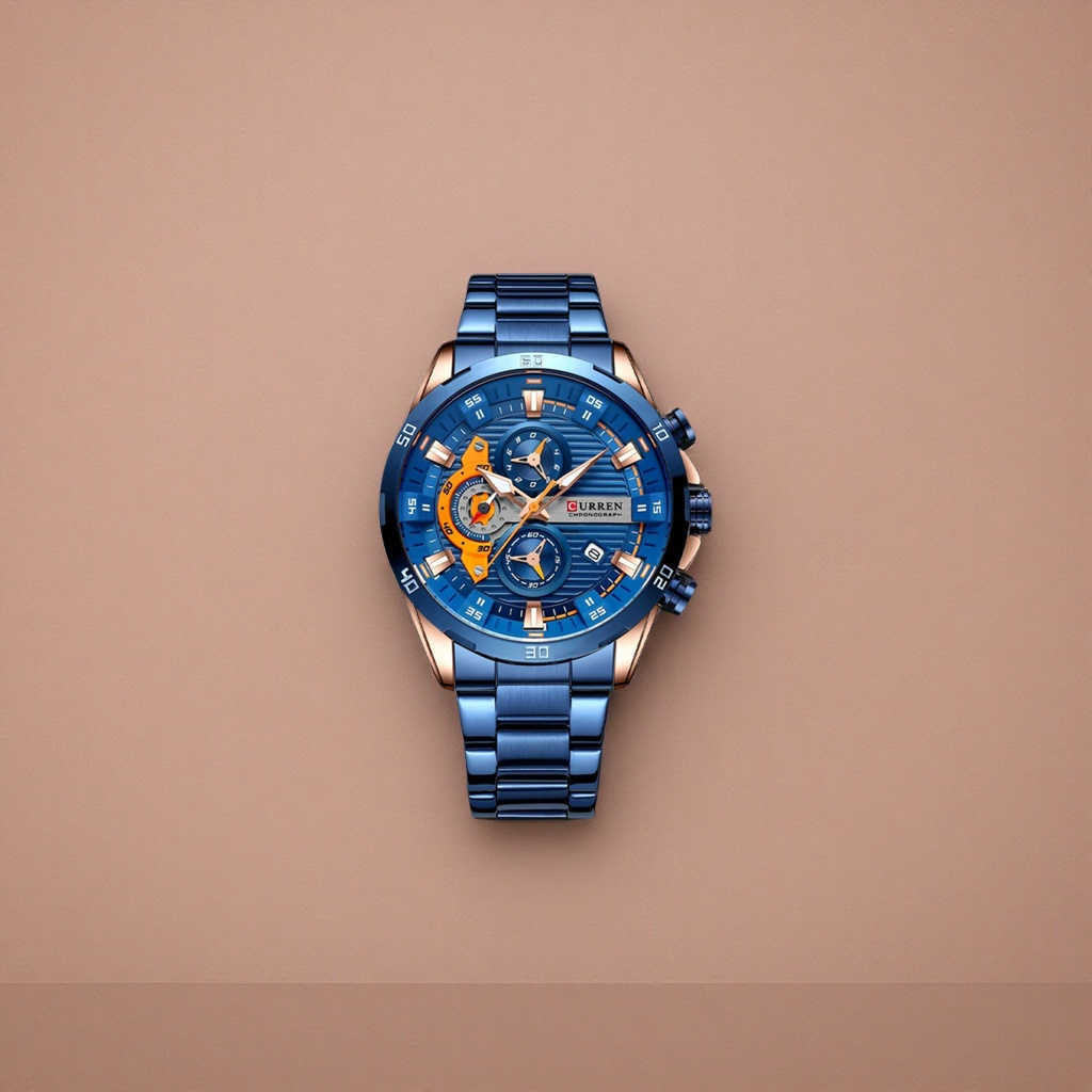 Blue dial chronograph men's mechanical wristwatch with luminous hands and waterproof sports watch Specification image