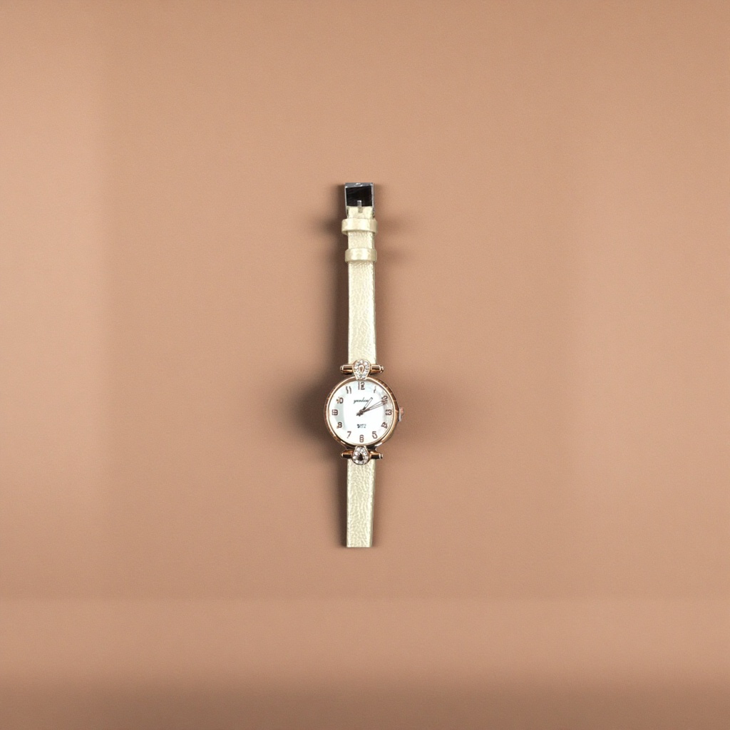 A beige leather strap rose gold diamond-encrusted women's watch Specification image