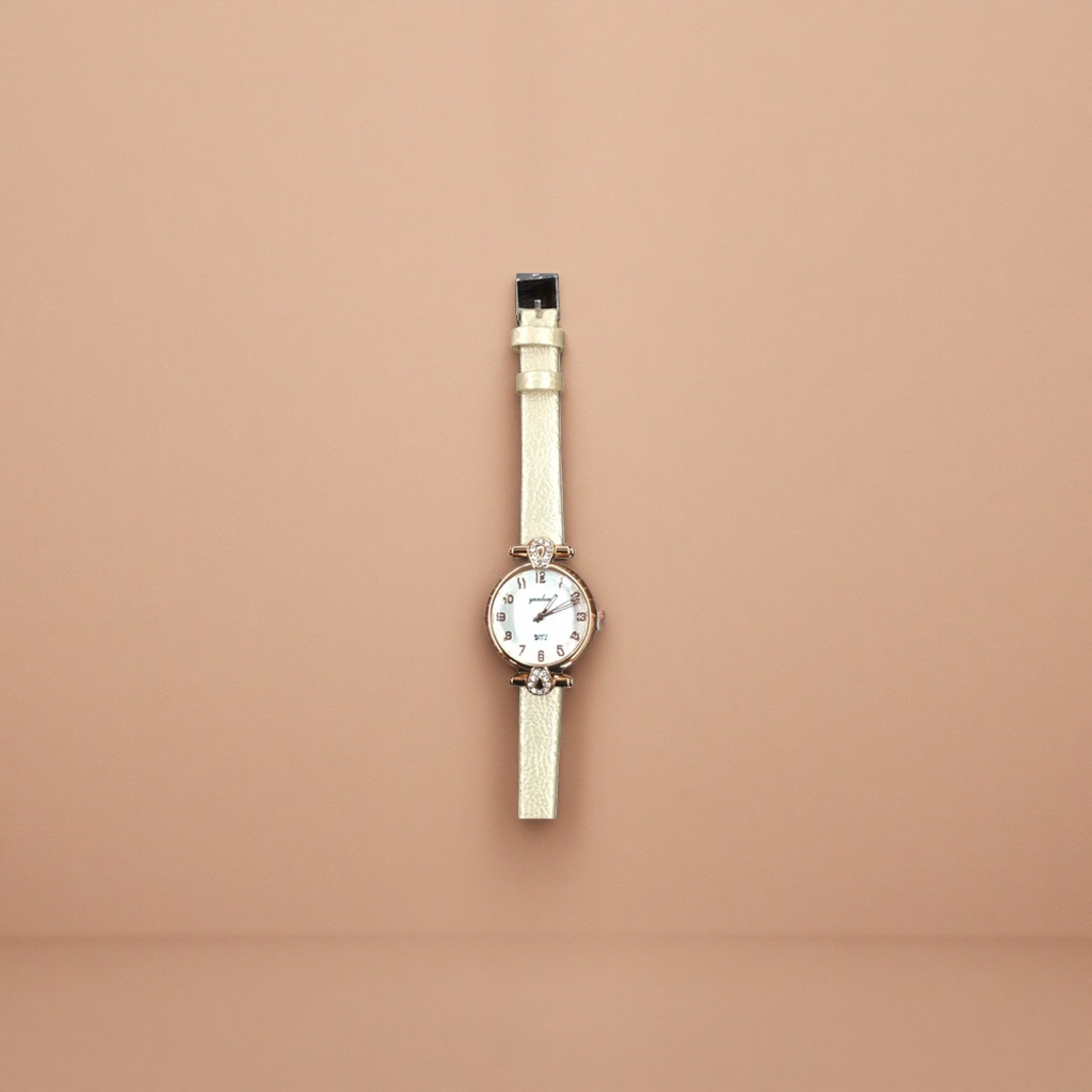 A beige leather strap rose gold diamond-encrusted women's watch Application Scenario
