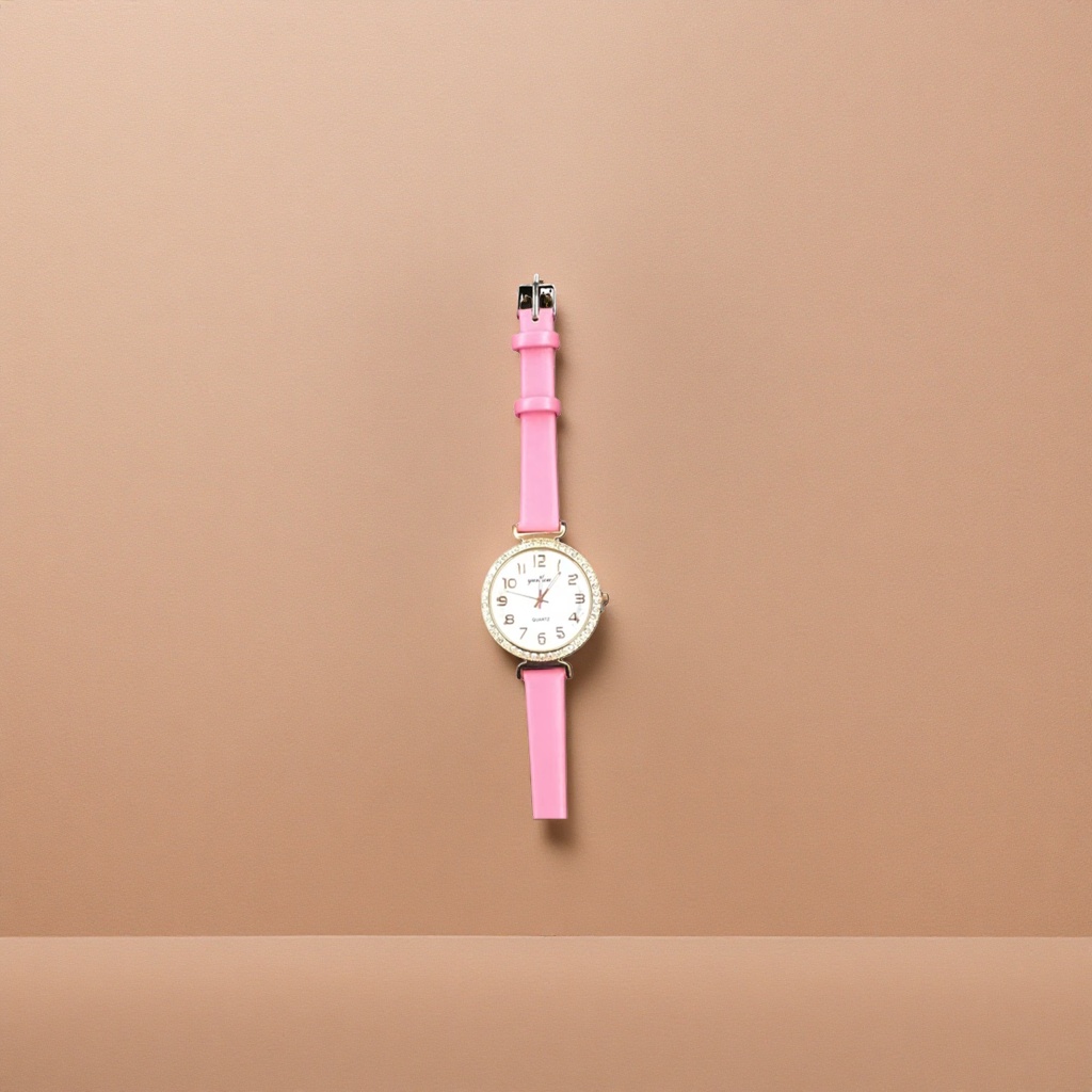 The pink strap quartz watch for women is fashionable, simple and versatile, with a light luxury style
