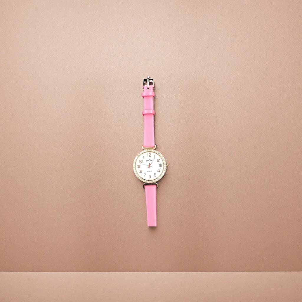 The pink strap quartz watch for women is fashionable, simple and versatile, with a light luxury style details Picture