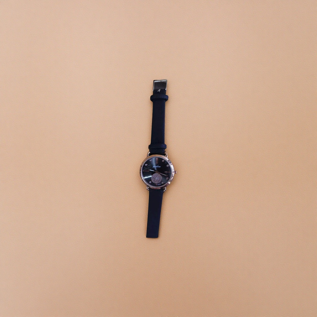 Ladies' quartz watch with black strap and rose gold frame Specification image