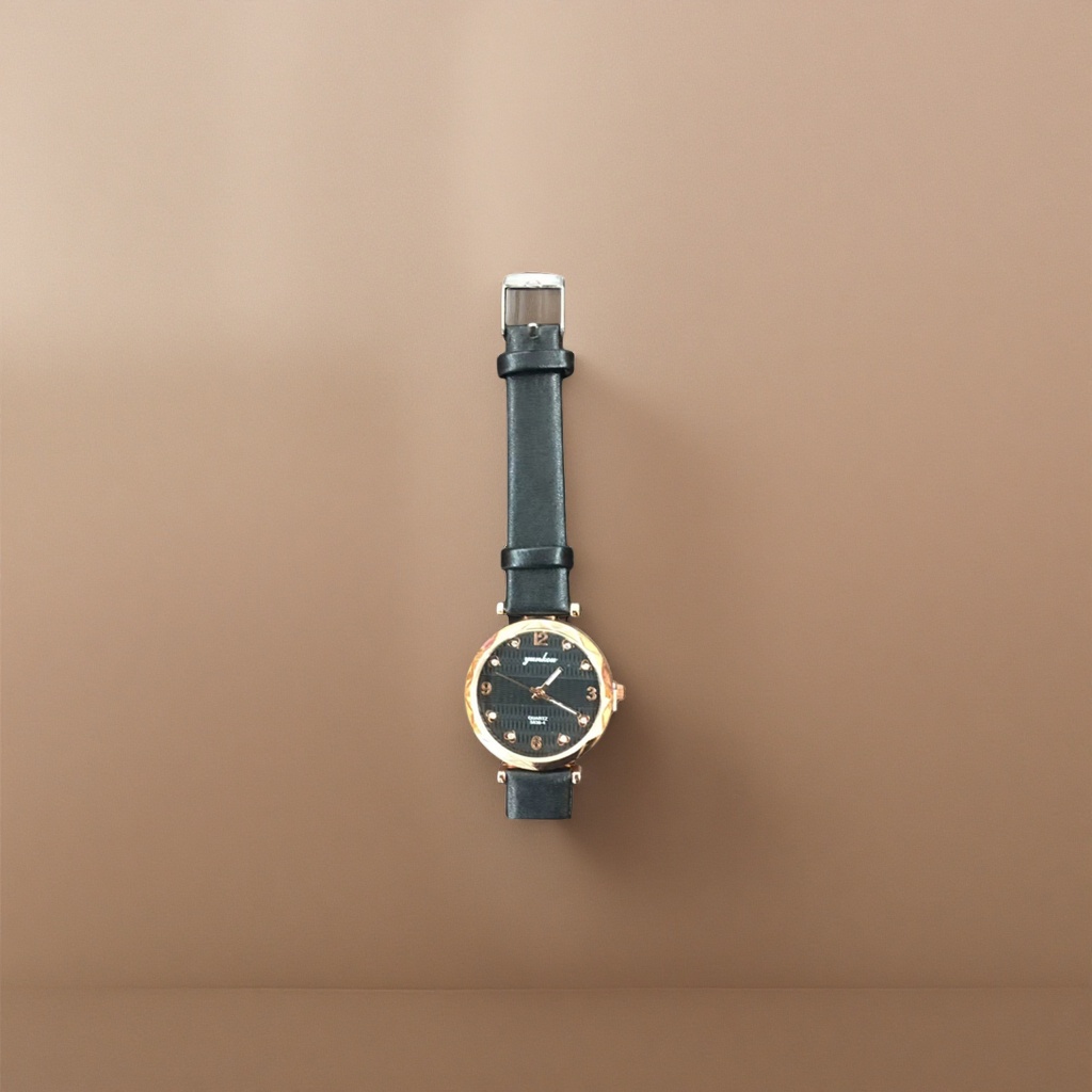 A men's quartz watch with a black strap and a golden case is simple, business-friendly and casual details Picture