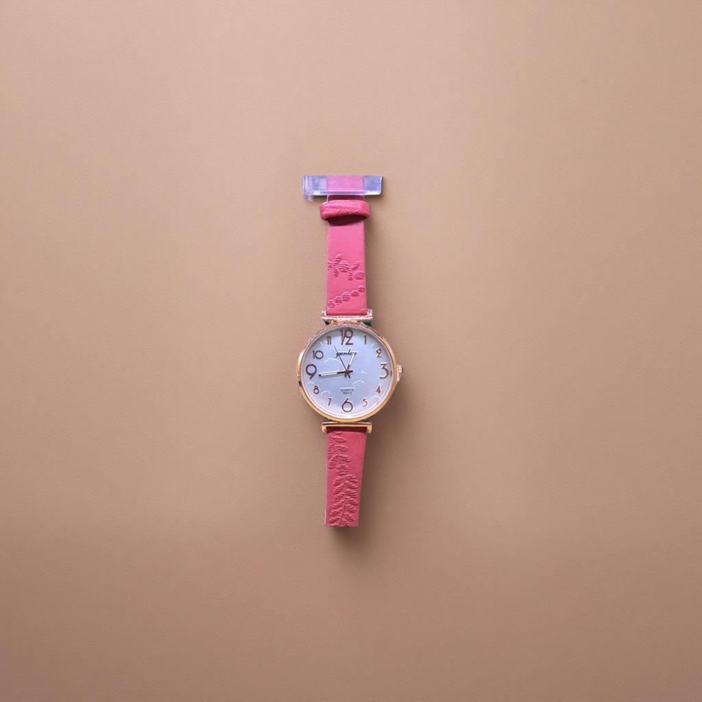 Pink silicone strap quartz ladies' watch, light and comfortable for daily commuting Specification image