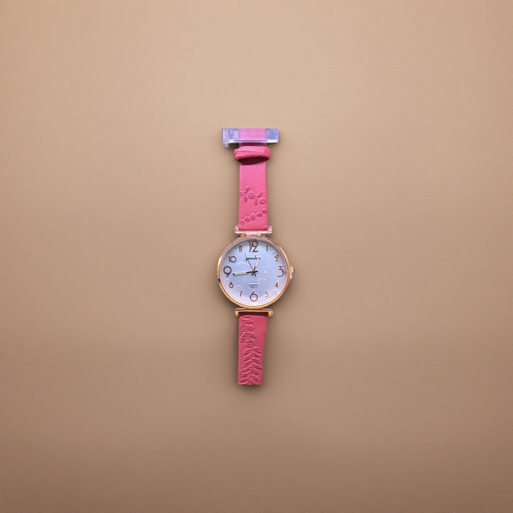 Pink silicone strap quartz ladies' watch, light and comfortable for daily commuting details Picture