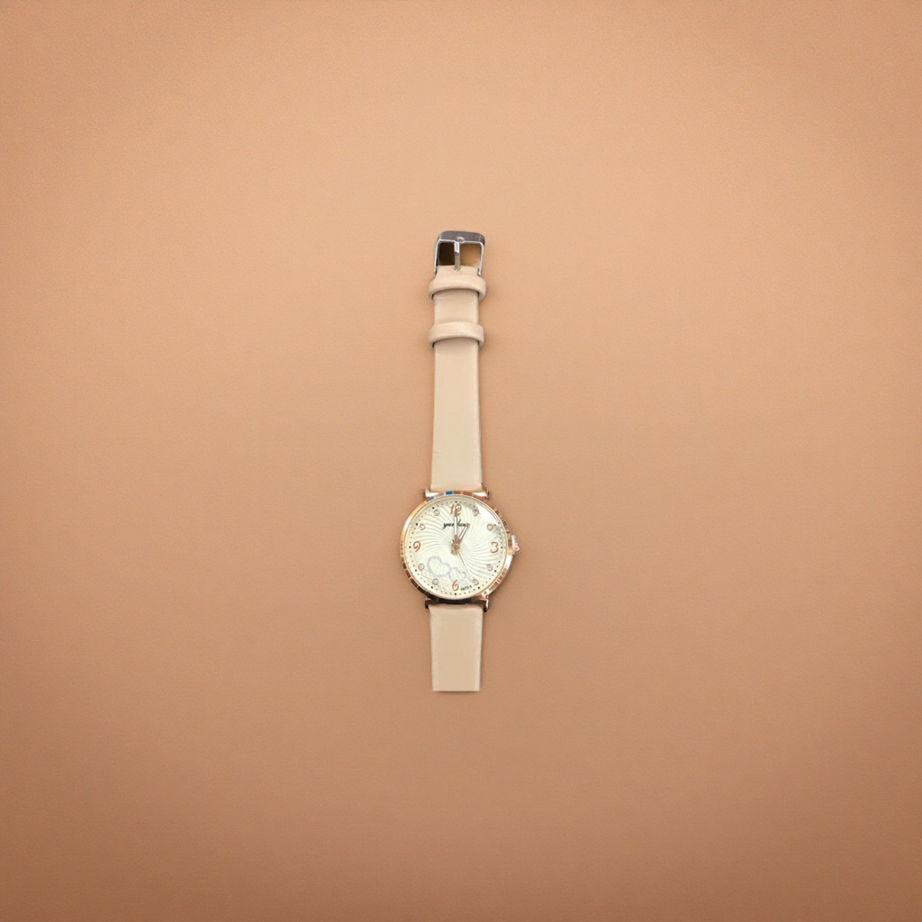 A fashionable and simple quartz ladies' wristwatch with a beige strap Application Scenario