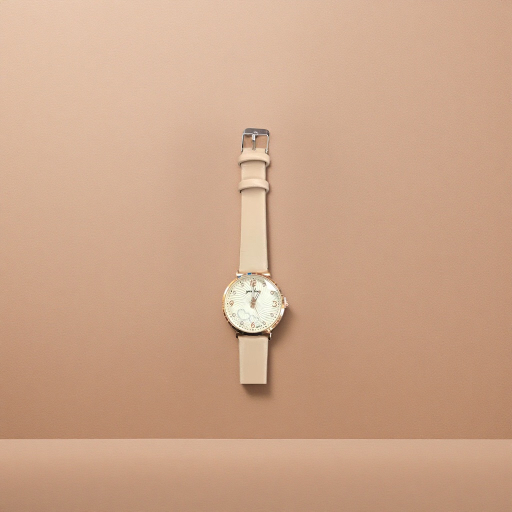 A fashionable and simple quartz ladies' wristwatch with a beige strap