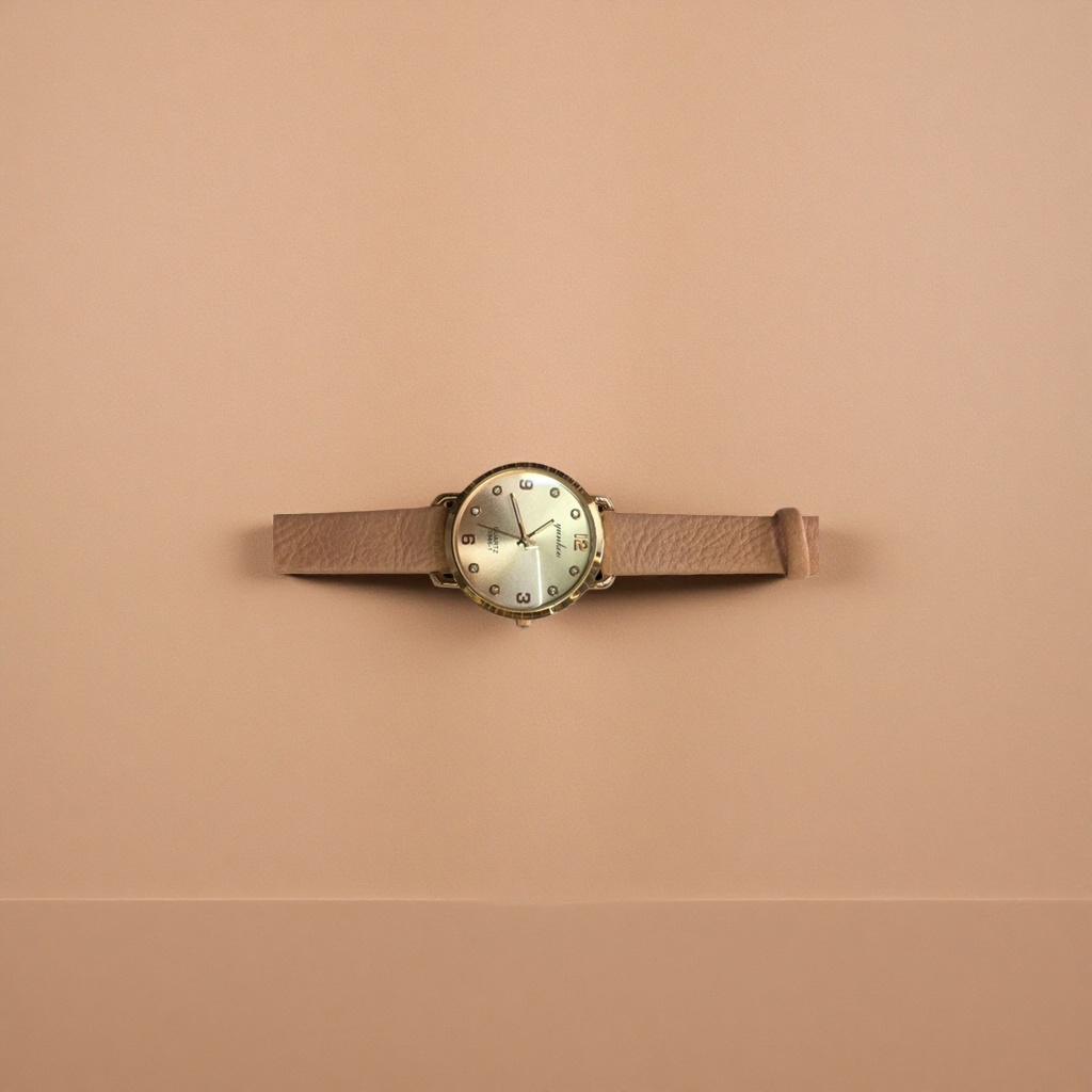 A simple and fashionable quartz watch for both men and women with a golden case and beige leather strap Application Scenario