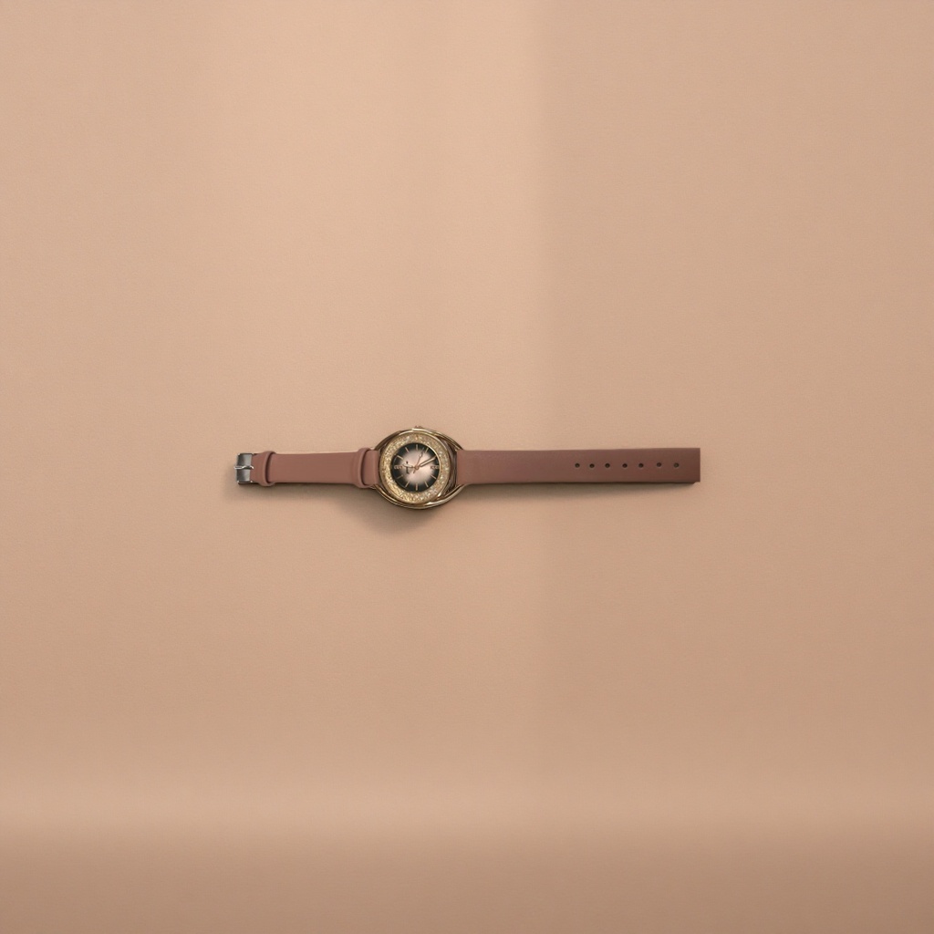 The pink strap and gold diamond-encrusted ladies' watch exudes an exquisite, fashionable and light luxury style details Picture