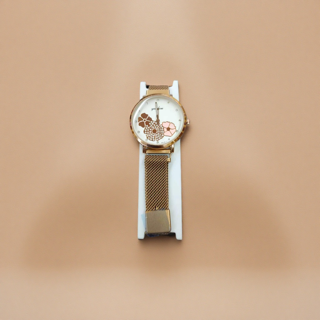 Gold case, white dial, floral pattern rhinestone watch Specification image