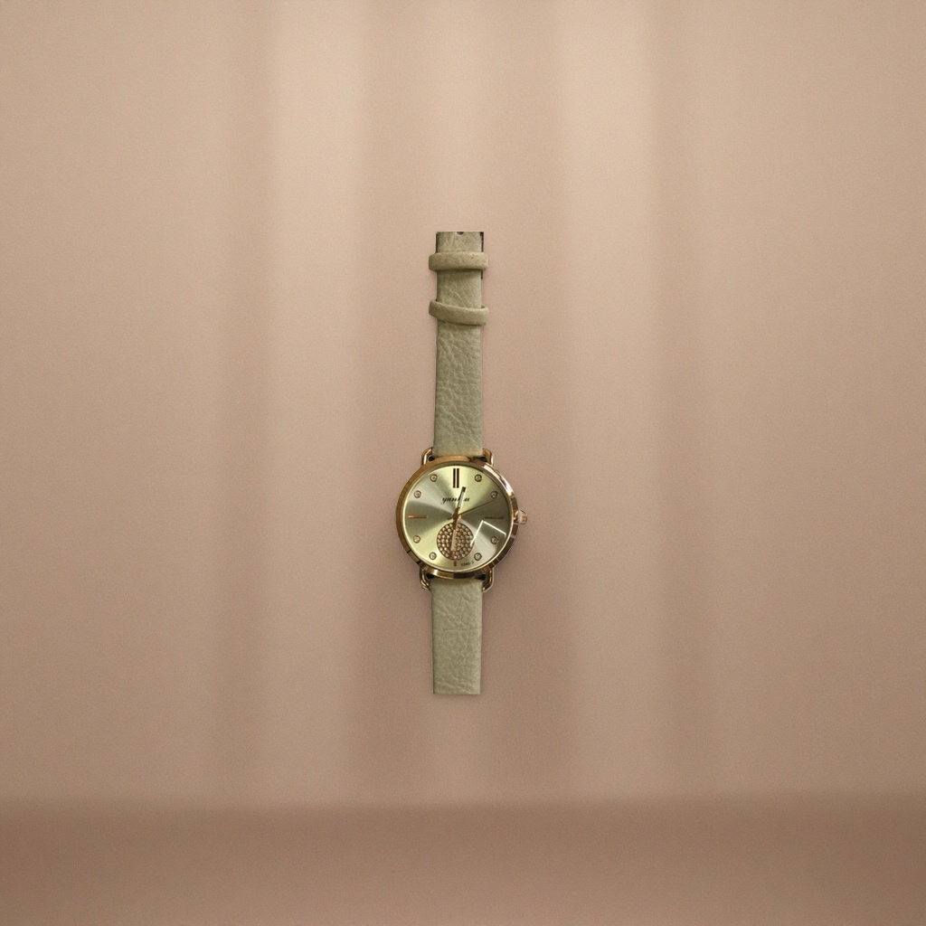 A simple and fashionable quartz watch for ladies with a beige leather strap and gold color Specification image