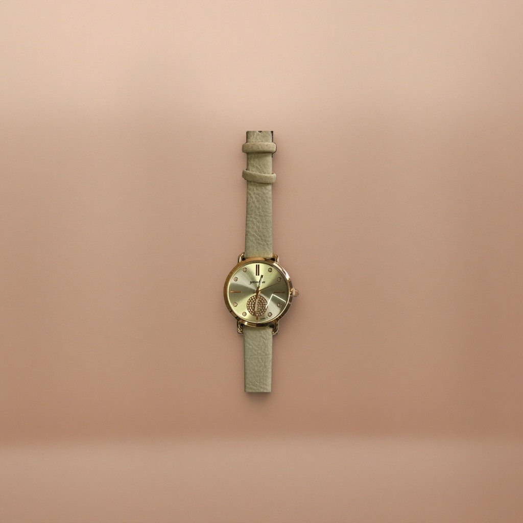 A simple and fashionable quartz watch for ladies with a beige leather strap and gold color Application Scenario