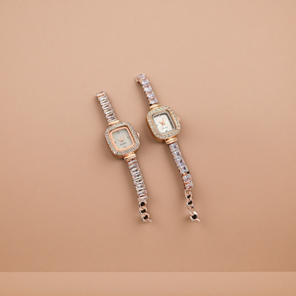Rose gold diamond-encrusted square watch, a fashionable and light luxury wristwatch for women Application Scenario