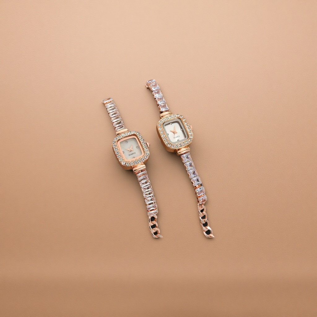 Rose gold diamond-encrusted square watch, a fashionable and light luxury wristwatch for women details Picture