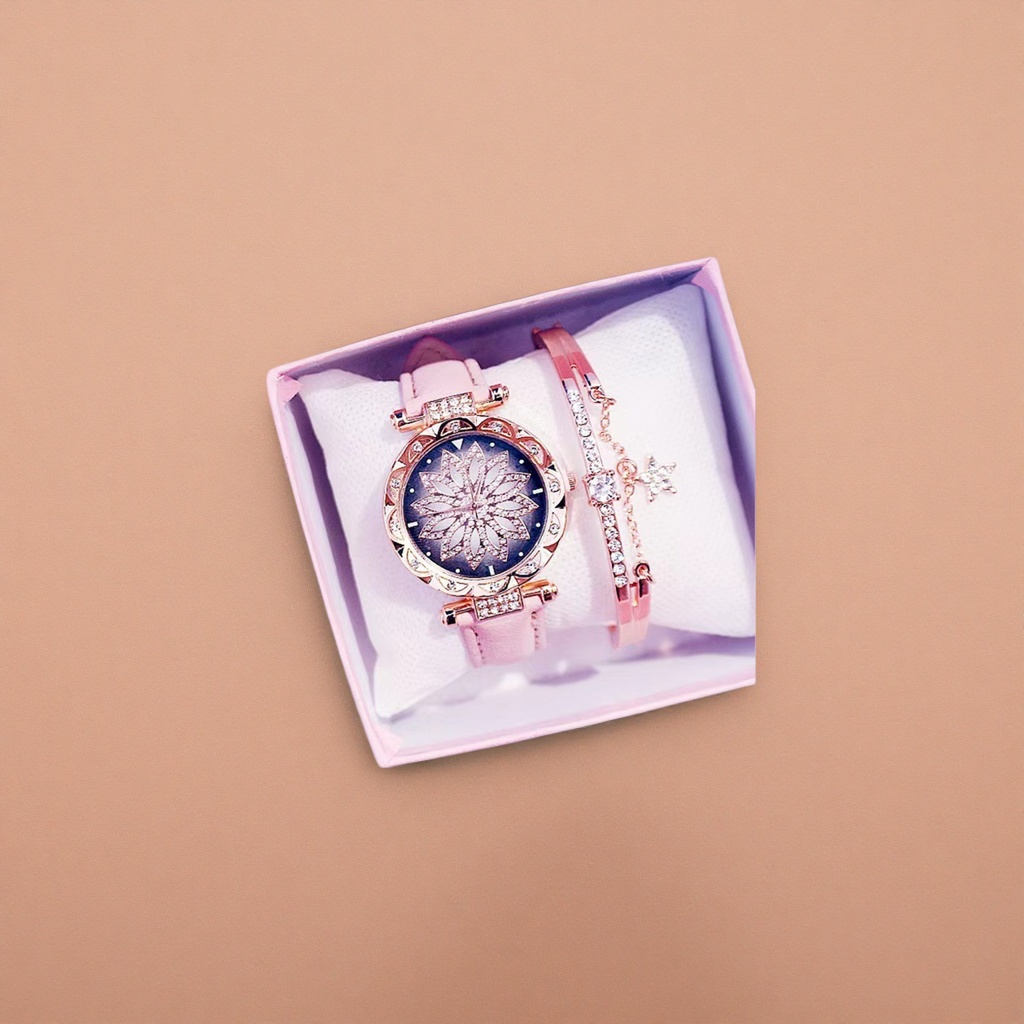 Pink gift box, rose gold diamond-encrusted watch bracelet set Specification image