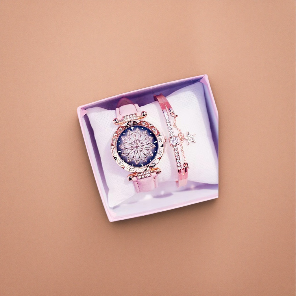 Pink gift box, rose gold diamond-encrusted watch bracelet set Application Scenario