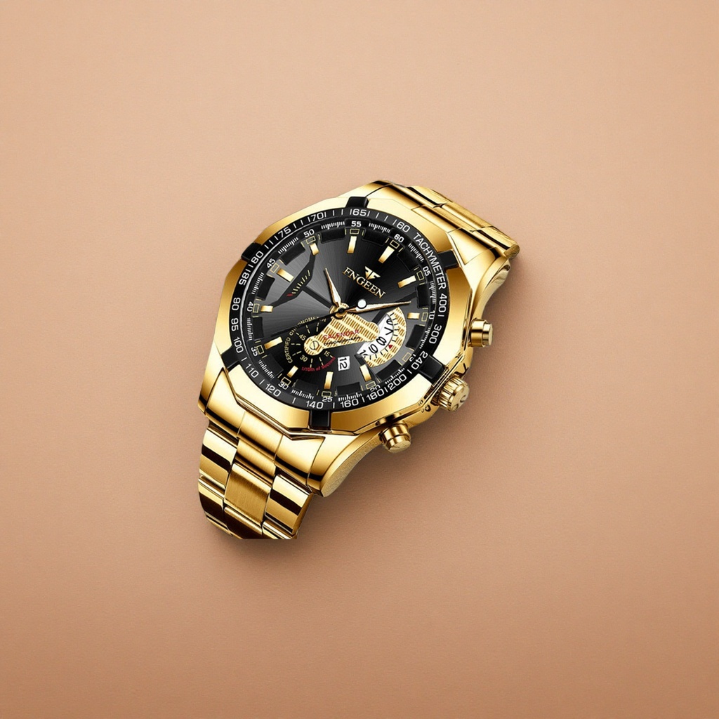 Gold simple and fashionable quartz watch for men's business and casual wear details Picture