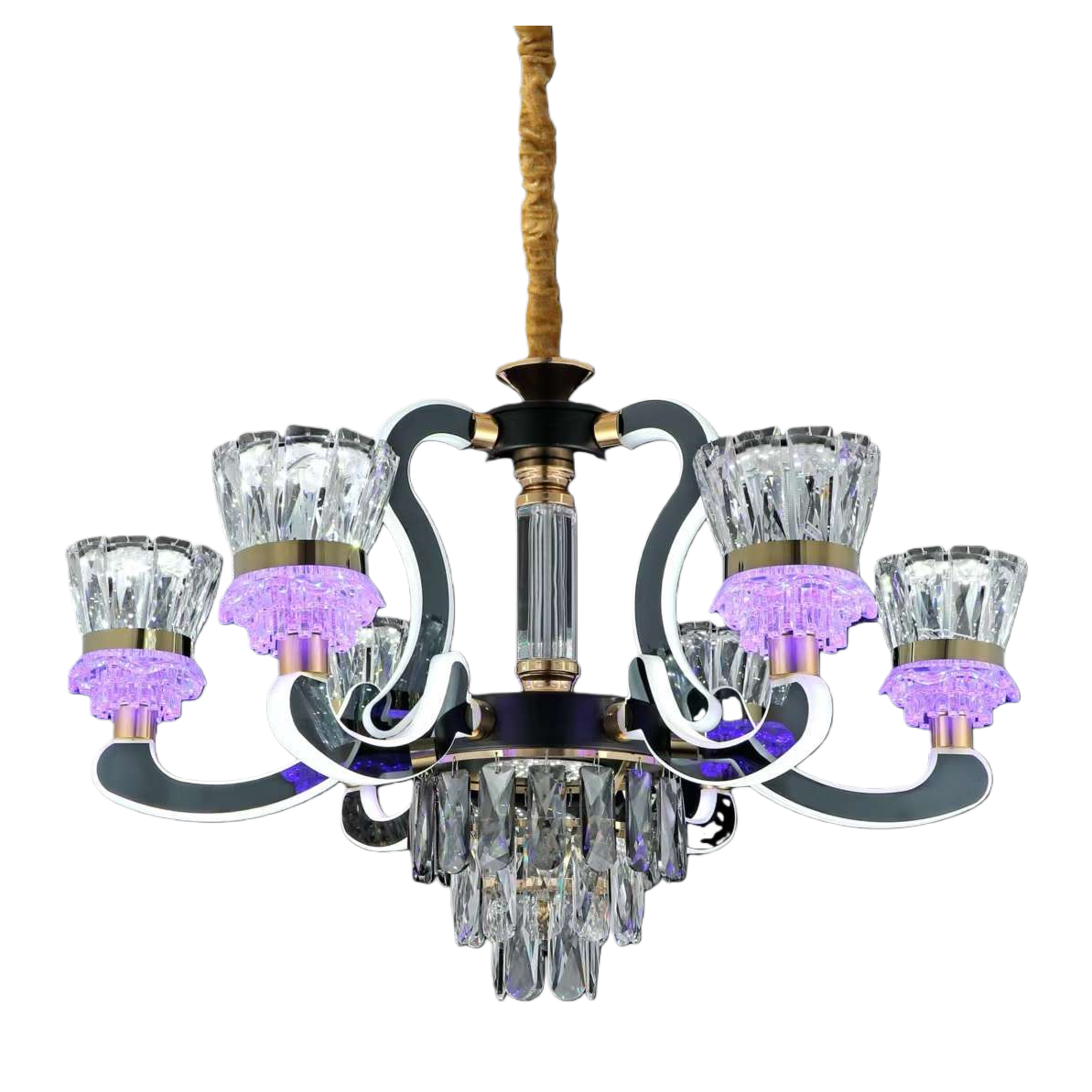 The black base crystal chandelier has a purple light effect Item Picture