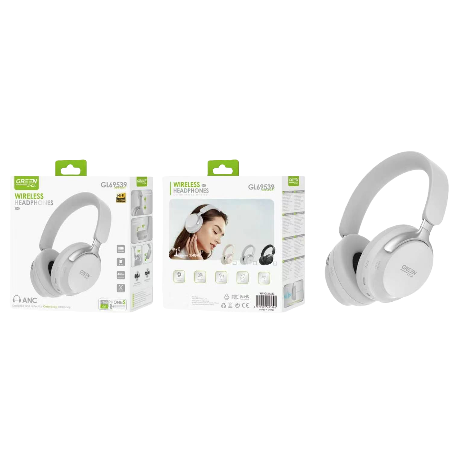 Белые беспроводные наушники bluetooth 5.3, длинные наушники bluetooth, доступны для движения высокой четкости звука Item Picture