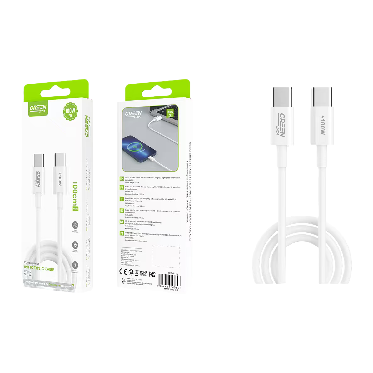 الخط الأبيض USB TType-C متر واحد للنسجة المعمرة Item Picture