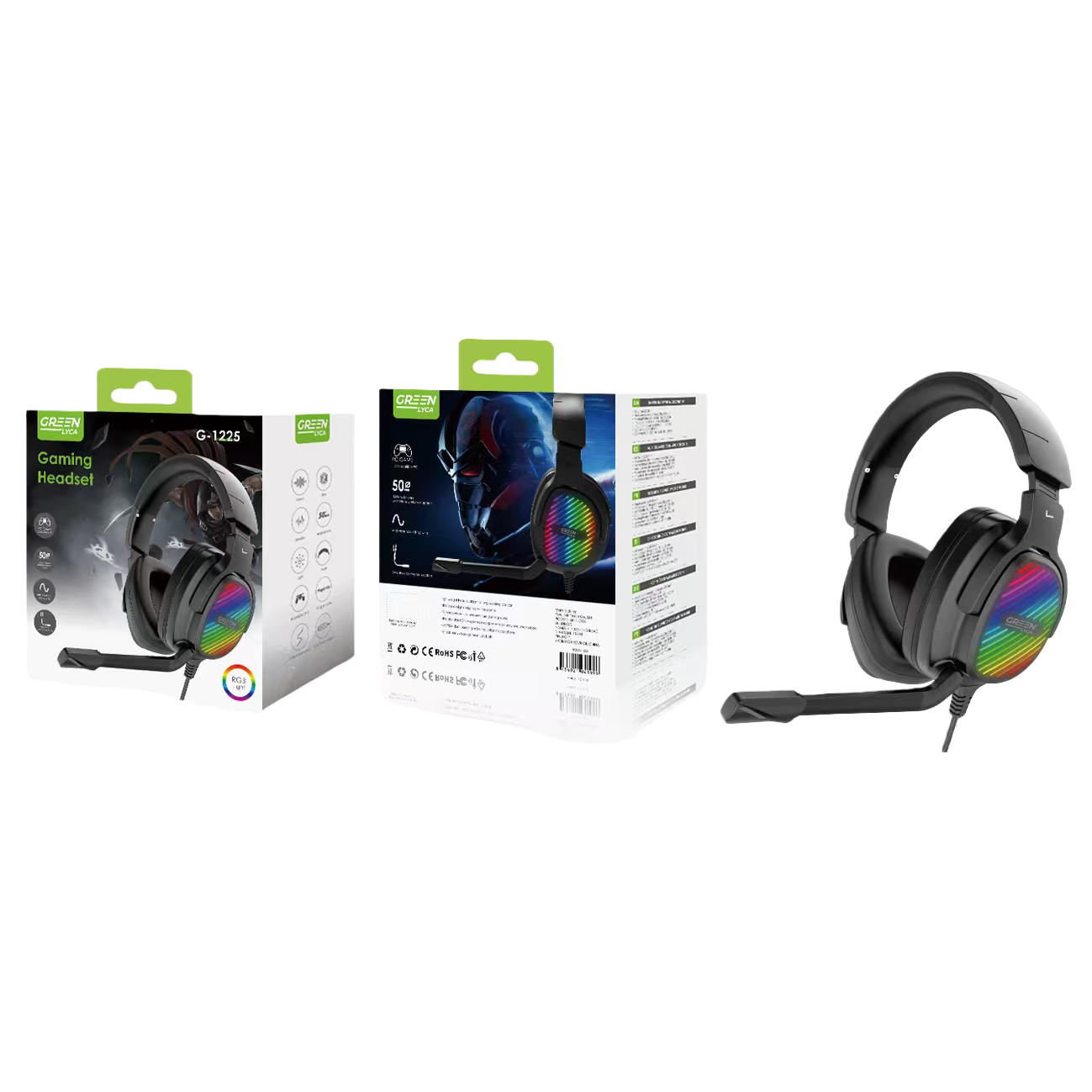 Чёрные иглозащитные наушники с RGB-ламповыми лампами, изогнутыми микрофонами Item Picture